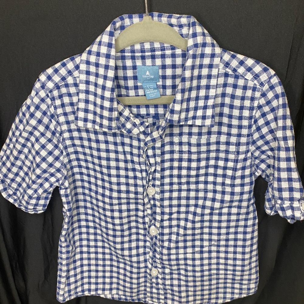 Baby GAP short sleeve button down blue and white plaid 3T